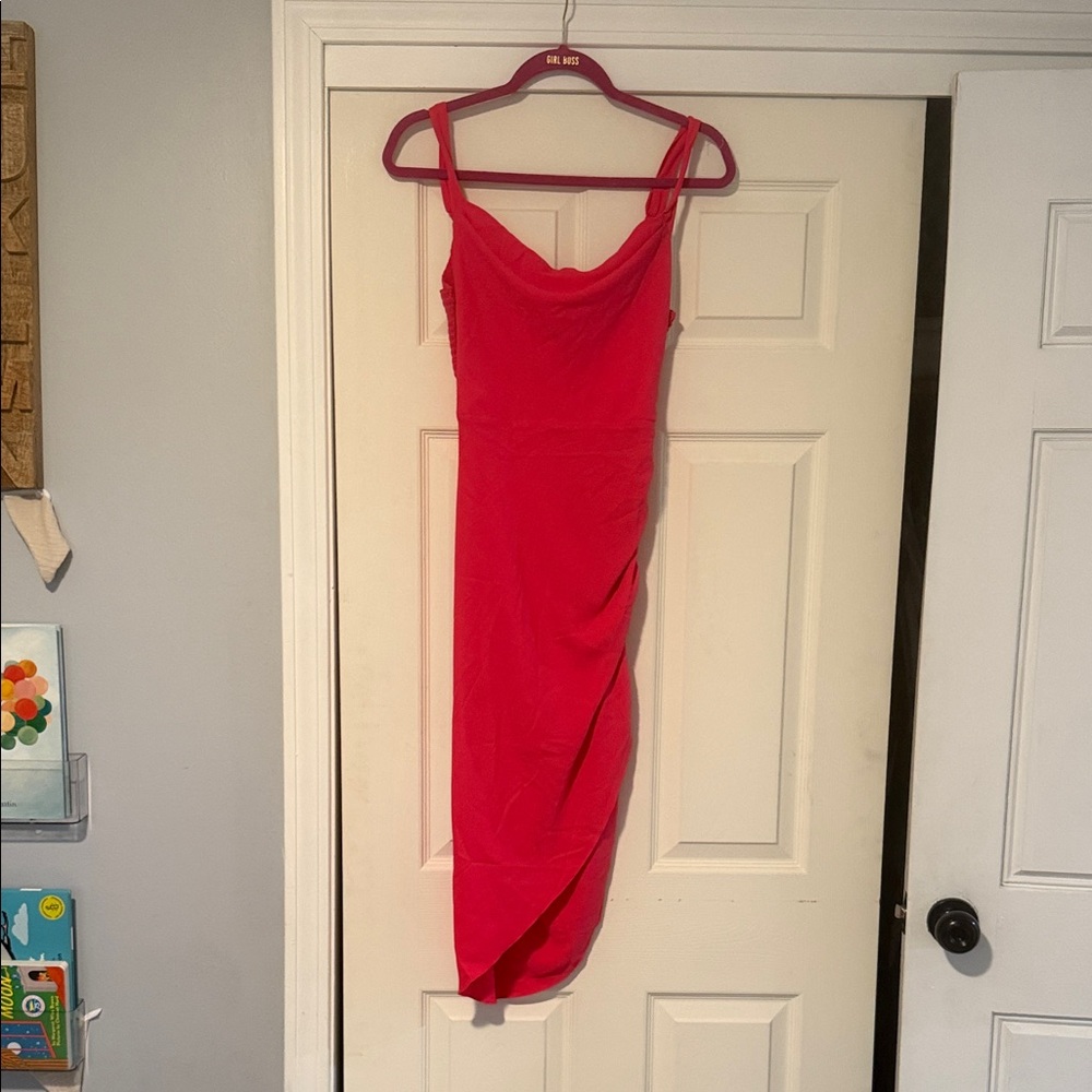 Amanda Uprichard Vibrant coral cowl neck  Asymmetrical Dress